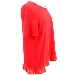 Pleione Coral/Pink Ruffle Hem Keyhole Women's Short Sleeve Blouse Size Medium